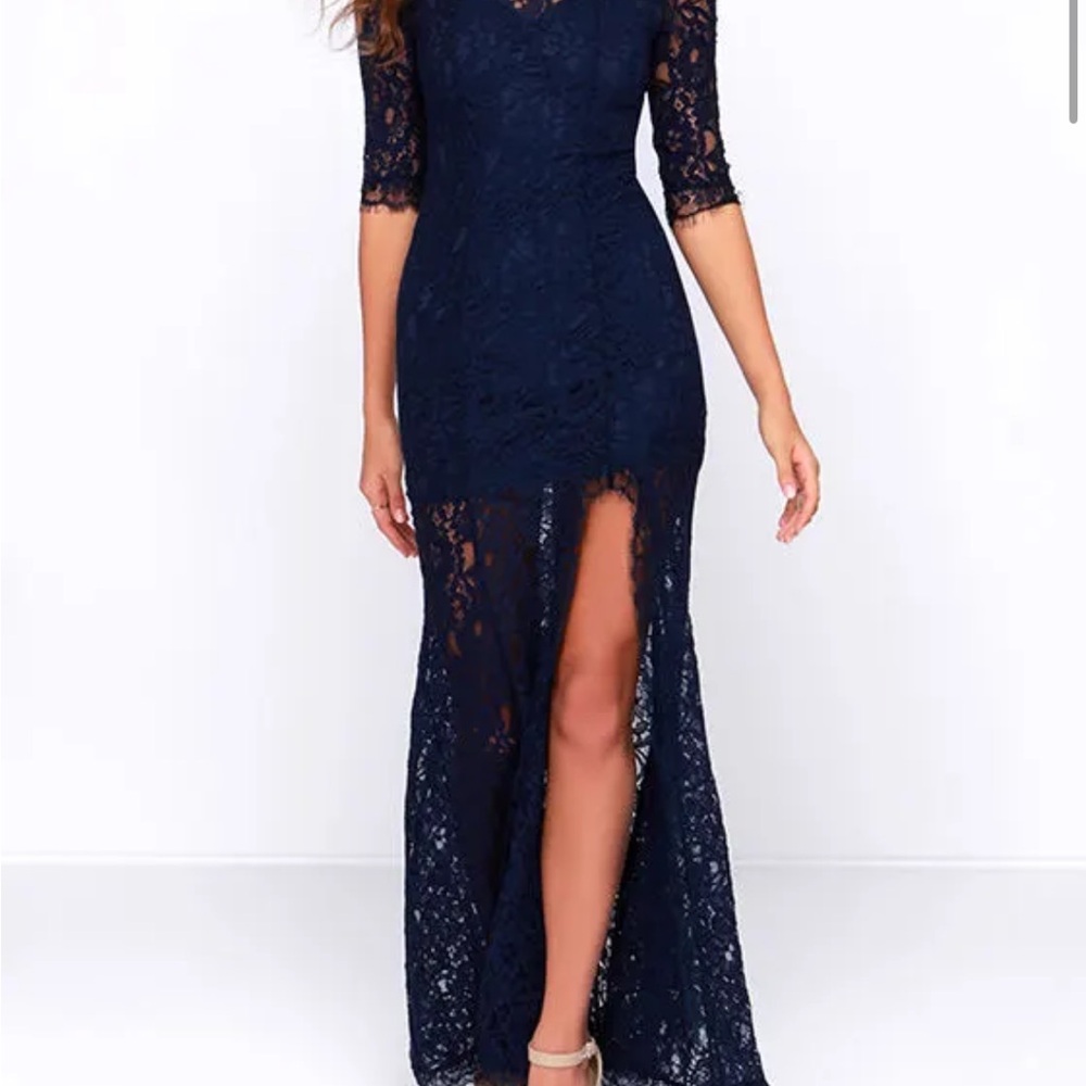 Lulu's Navy Long Sleeve Lace Dress